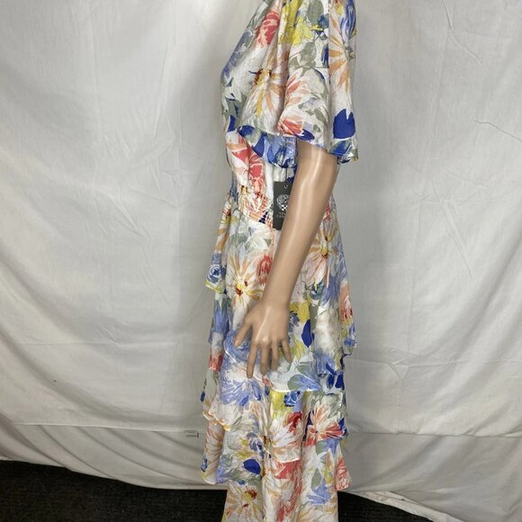 Vince Camuto Women’s Flutter Sleeve Tiered Midi Dress – Summer Swirl Print – L - Picture 7 of 11